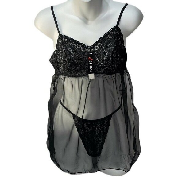 Sheer Black Lace Babydoll Lingerie Set Size S By Espiral - Picture 1 of 7